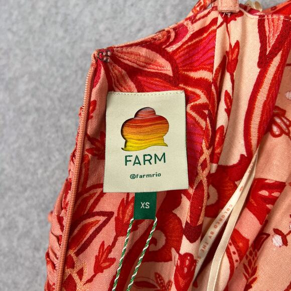 Farm Rio Jaipur Red Crossed Over Linen Blend Maxi Dress Size XS - Picture 11 of 16